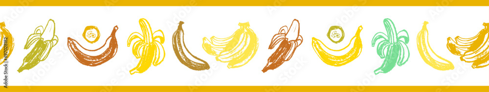 Wabi sabi paper tape bananas, watercolor paper tape with banana vector seamless pattern frame. Tropical border. Naive hand-drawn crayons fruit backdrop. Bananas ornament. Wabi sabi paper tape bananas, watercolor paper tape with banana vector seamless pattern frame. Tropical border. Naive hand-drawn crayons fruit backdrop. Bananas ornament.