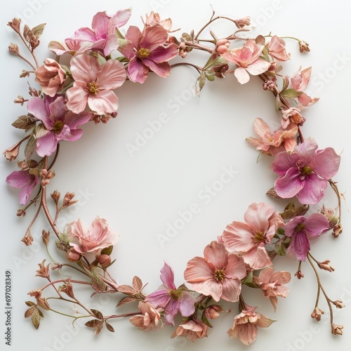 a pink flower frame on white background with floral design