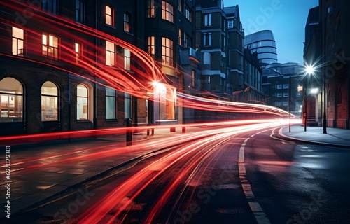 an image of a city street with light trails at night