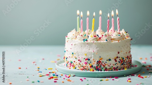 birthday cake or birthday cake decoration with candles on white background