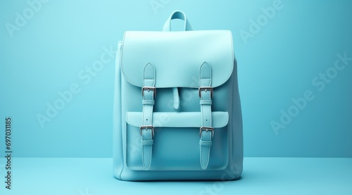 blue backpack on blue background