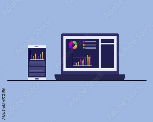 Office vector, finance vector, vector illustration, mobile and laptop illustration, Reports and Graph Vector Art