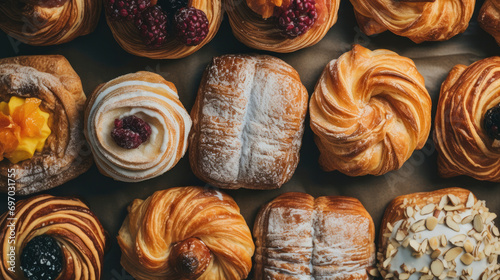Sweet pastry food breakfast croissant snack bakery photo