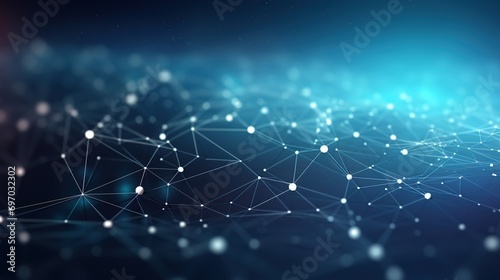 Abstract futuristic wave with colored lines connecting dots. digital data communication background, cyber plexus design. Big data visualization.