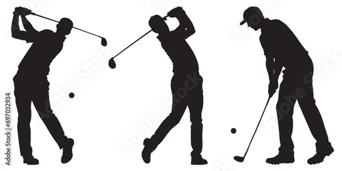 Golf silhouettes and icons. Black flat color simple elegant white background Golf sports vector and illustration. photo