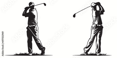 Golf silhouettes and icons. Black flat color simple elegant white background Golf sports vector and illustration.