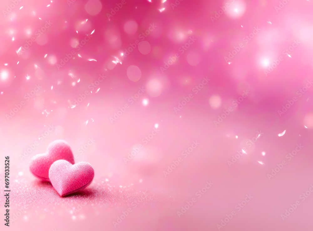 Pink hearts on a soft shiny background. 