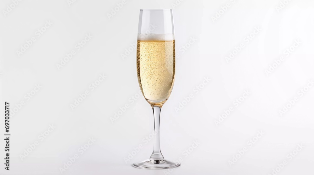 glass of champagne for new year's eve celebration, studio photo, isolated white background, for advertising and web design