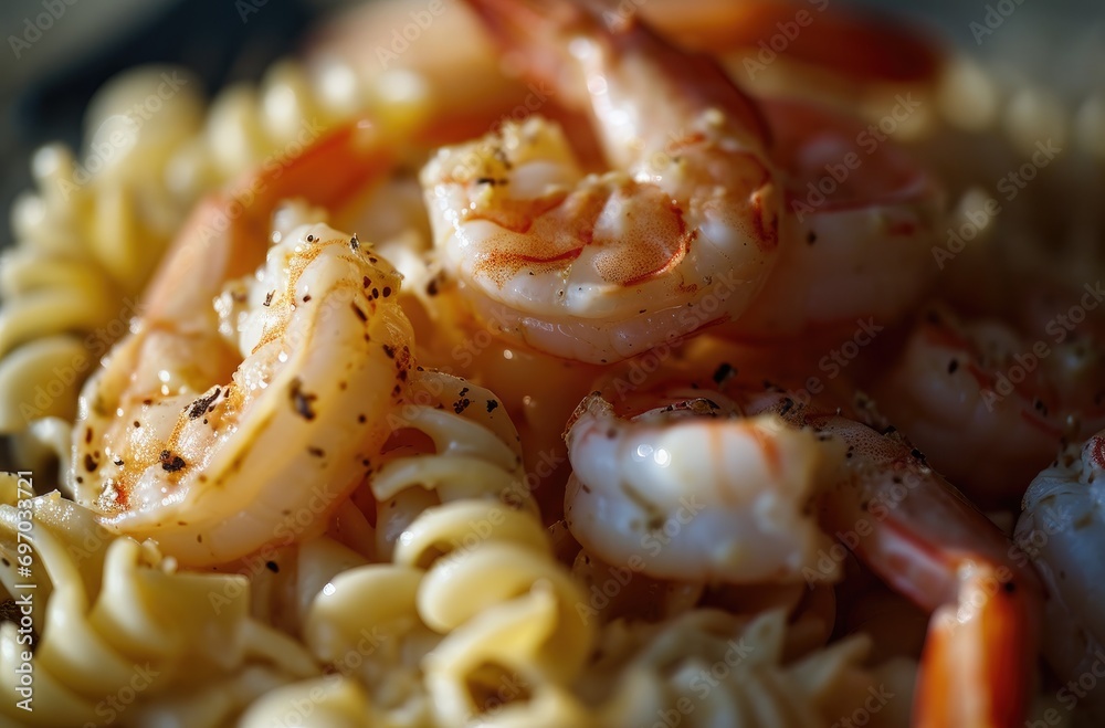 fresh shrimp with fresh garlic on pasta for top view fresh shrimp with fresh garlic on pasta for top view
