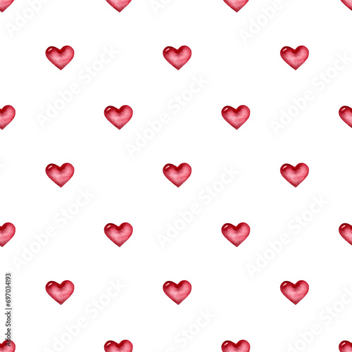 Watercolor seamless pattern with Valentines hearts.