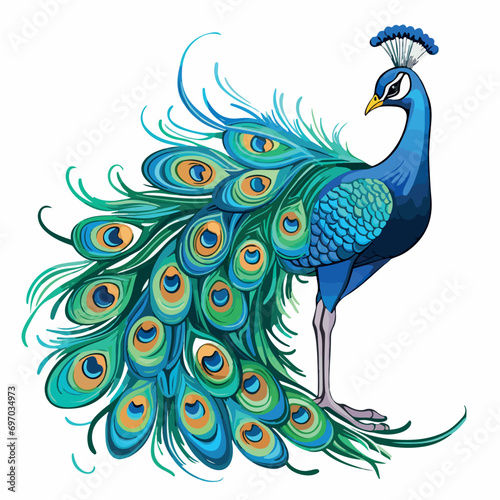 Peacock flat vector illustration. Peacock cartoon hand drawing isolated vector illustration.