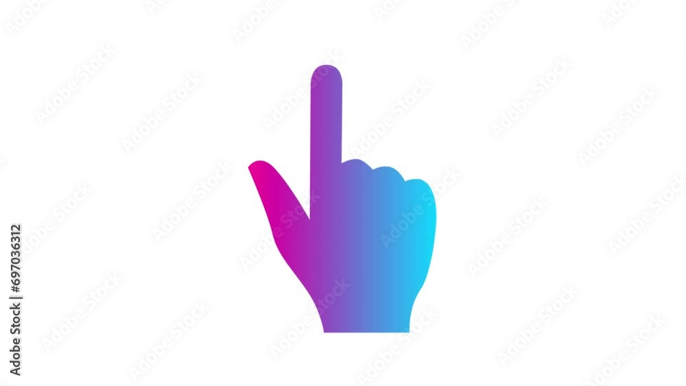 Animated pink blue symbol of hand with forefinger. Index finger points. Looped video. Vector flat illustration isolated on white background. Animated pink blue symbol of hand with forefinger. Index finger points. Looped video. Vector flat illustration isolated on white background.