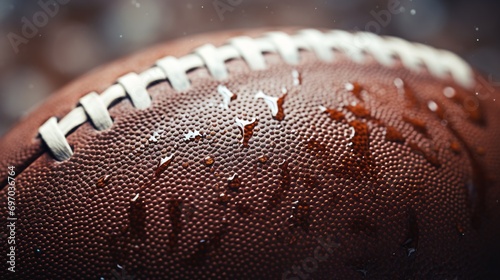 Rain-Drenched Aged American Football Close-Up: Sports Memorabilia photo