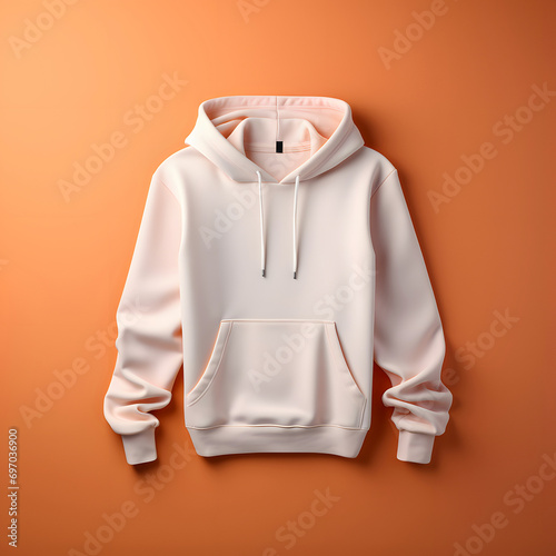 peach-colored hoodie on a colorful background, layout, top view. mockup, the creator of the scene. photo