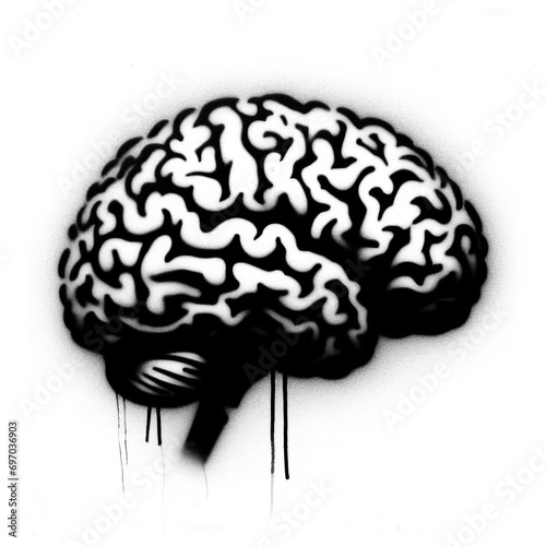 a brain in stencil-art style,black and white, generative ai