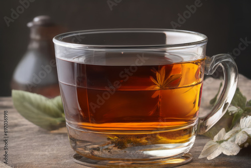 Hot Tea in a Glass Cup, Perfectly Presented on a Table