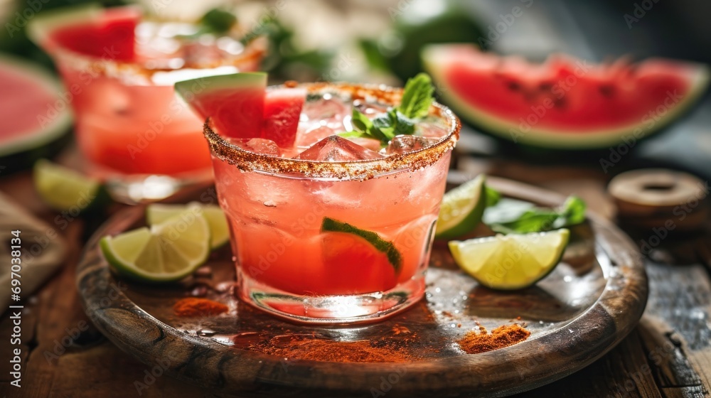 watermelon Margarita with Lime and a Spicy Rim watermelon Margarita with Lime and a Spicy Rim