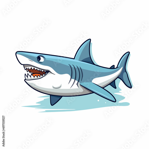 Shark flat vector illustration. Shark cartoon hand drawing isolated vector illustration.