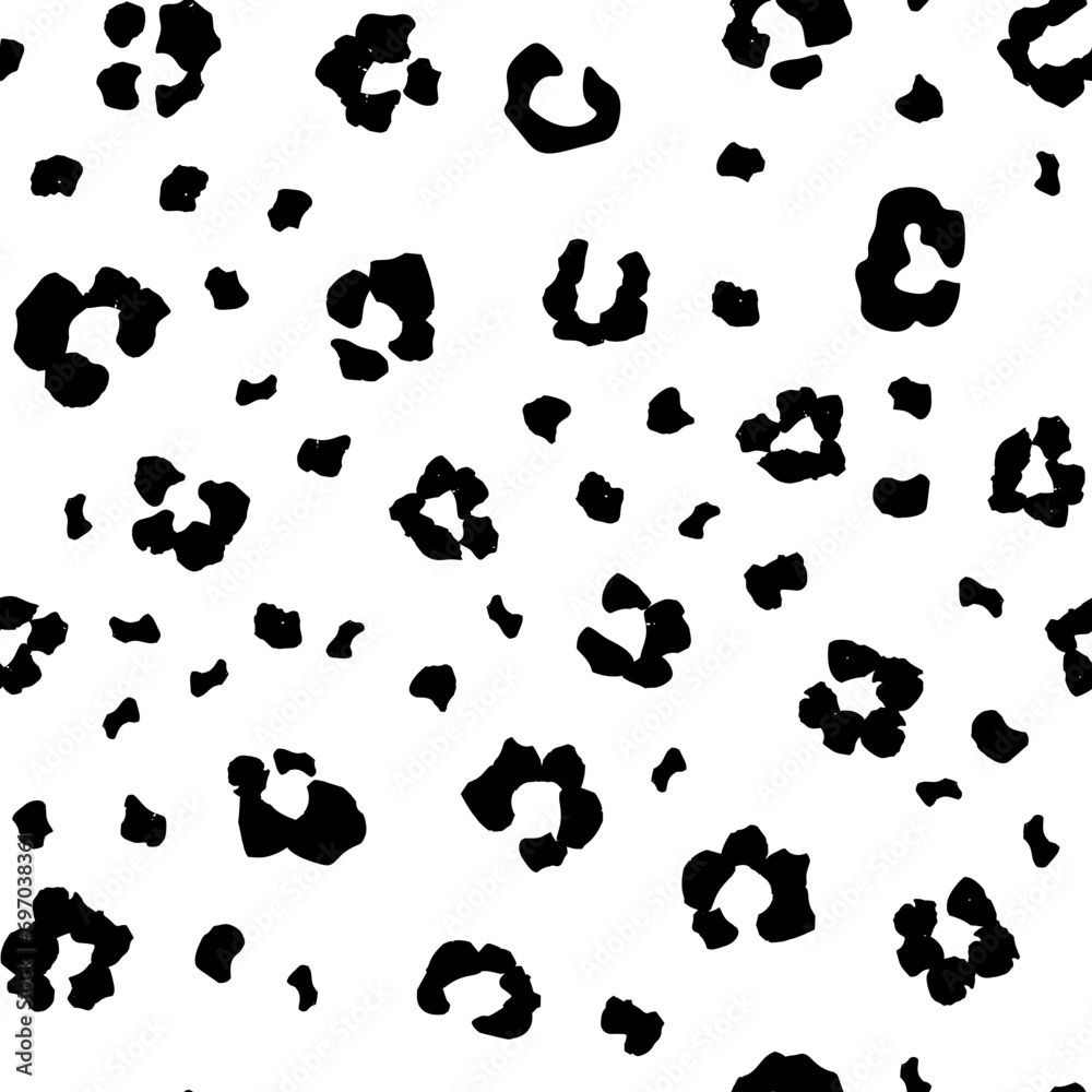 Leopard Seamless Pattern Camouflage. Black Leopard Dirty Ink. White Jaguar Print. Mud Animal Color. Snow Animal Dirt. White Cheetah Jungle Skin. Leo Seamless Vector Fun. Panther Abstract Blotter.
