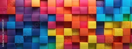 rainbow wooden squares made of different colored blocks