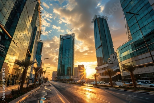 Modern Riyadh: Sunset Skyline of King Abdullah Financial District in the Business Capital of Saudi Arabia photo