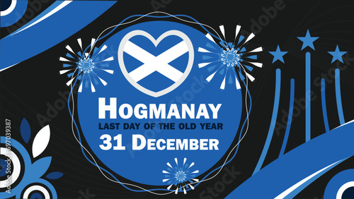 Hogmanay vector banner design. Happy Hogmanay modern minimal graphic poster illustration.