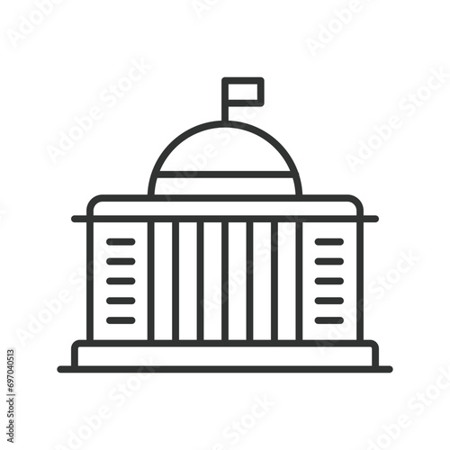 Government building icon line design. Capitol, architecture, city hall, municipal building, courthouse, authority, government center vector illustration. Government building editable stroke icon.