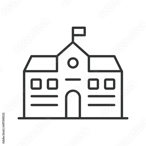 High school building icon line design. High, School, Building, Education, Campus, Learning, Institute, College, University, Academic vector illustration. High school building editable stroke icon.