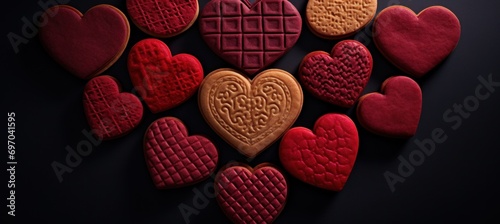 various red biscuits in a circle of hearts, emotionally complex, comfycore photo
