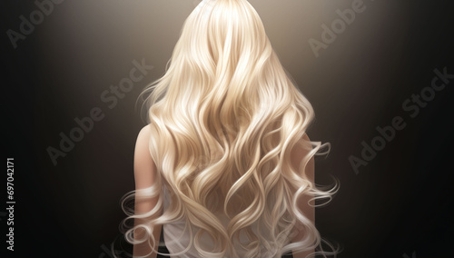 Long thick hair of an adult woman, rear view generated by artificial intelligence