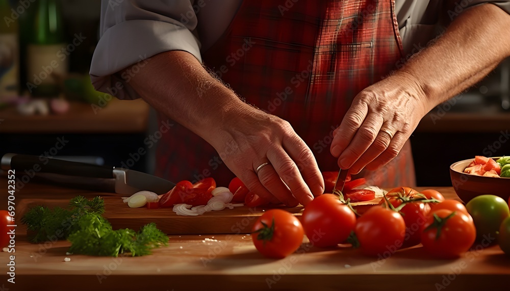 Close-up of an 80 year old man preparing food Close-up of an 80 year old man preparing food