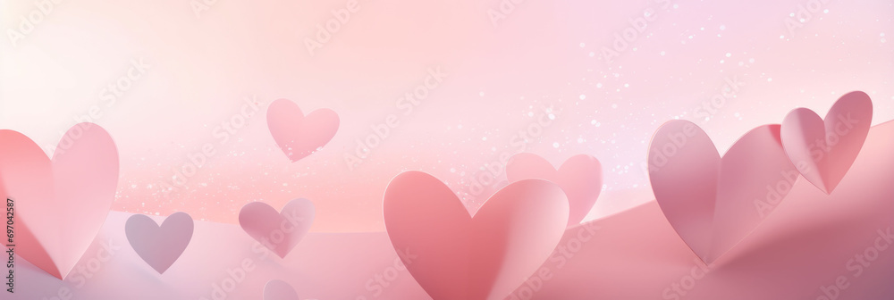 pink watercolor background with hearts. Spring color. Concept Mother's Day, Valentine's Day, Birthday. Banner