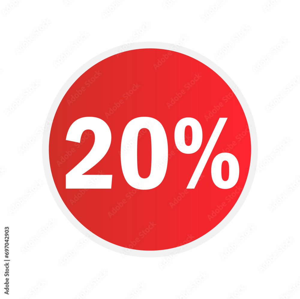 Discount 20 percent off red sticker icon isolated on white background Discount 20 percent off red sticker icon isolated on white background