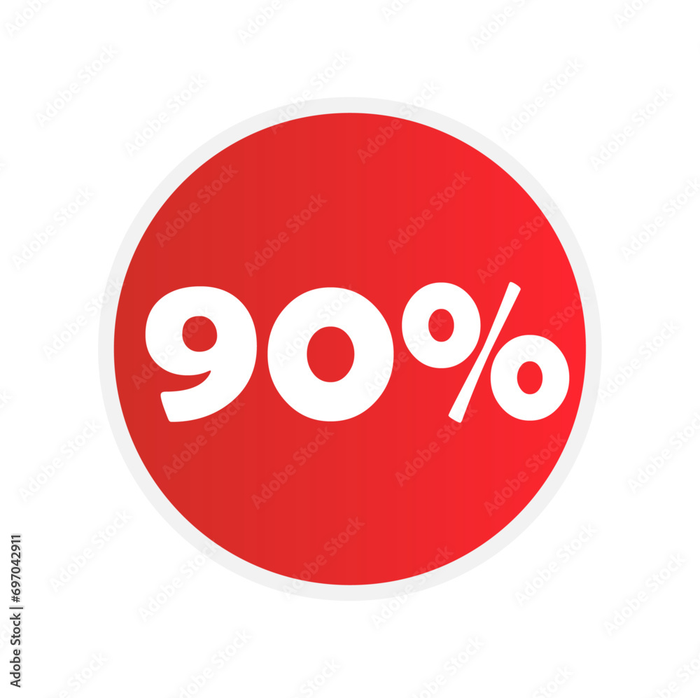 Discount 90 percent off red sticker icon isolated on white background Discount 90 percent off red sticker icon isolated on white background