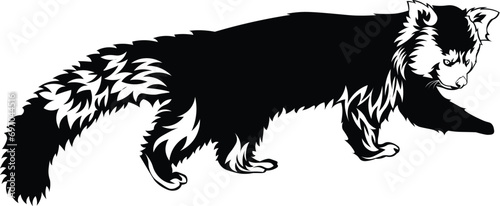 Cartoon Black and White Isolated Illustration Vector Of A Red Panda Walking