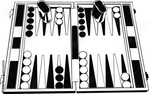 Cartoon Black and White Isolated Illustration Vector Of A Backgammon Board