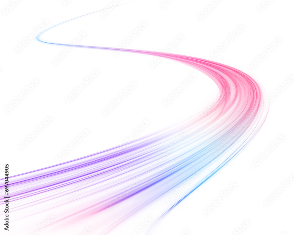 A Colorful Motion Background of City Light Trails. Luminous green neon waves PNG. Colored shiny sparks of spiral wave. Curved bright speed line swirls. 