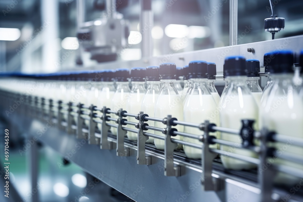 Milk factory. Robotic factory line for processing and bottling of milk. Milk factory. Robotic factory line for processing and bottling of milk.