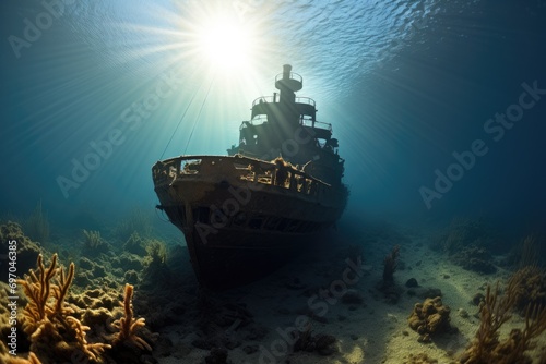 Sunken ship at the bottom of the ocean © Lubos Chlubny