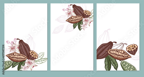 Cacao template cards with had drawn chocolate beans
