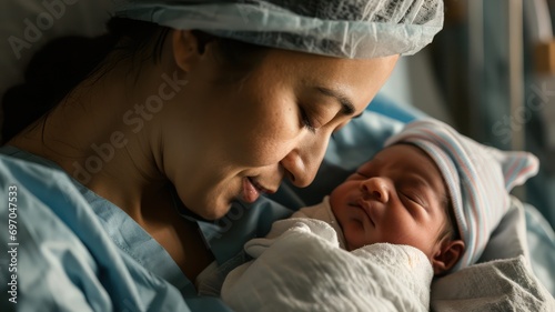 Nurse Cradling Newborn Baby with Genuine Emotions