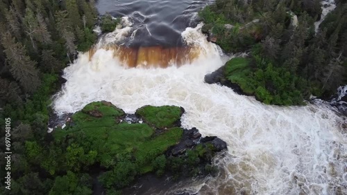 Drone shot over Pisew Falls near Thompson, Manitoba, Canada photo