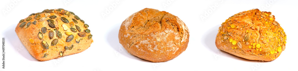 Verschiedene Brötchen vor weißem Hintergrund Verschiedene Brötchen vor weißem Hintergrund