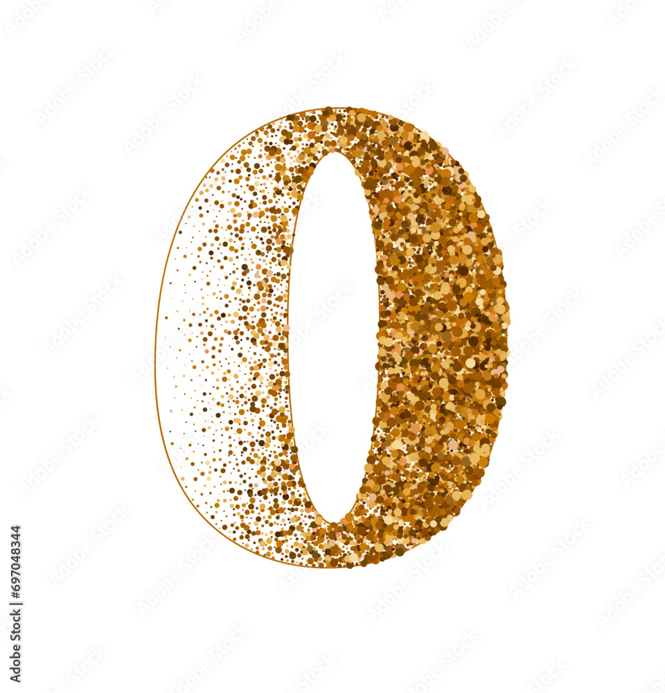 Letter O of Latin alphabet decorated with sand effect stipple texture vector illustration, round confetti dots grunge pattern, speckled chaotic particles, geometric image, golden chaotic dots abc Letter O of Latin alphabet decorated with sand effect stipple texture vector illustration, round confetti dots grunge pattern, speckled chaotic particles, geometric image, golden chaotic dots abc