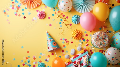 Birthday Party Banner with Balloons and Gifts 