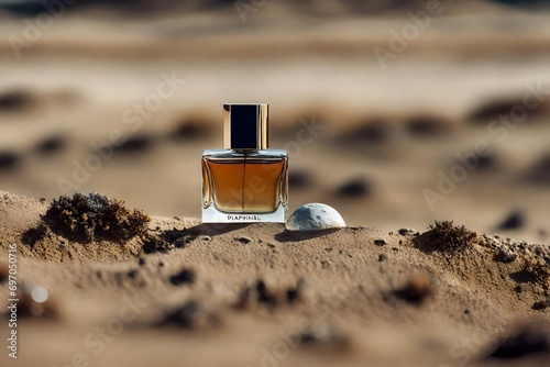rectangular perfume flacon in a desert landscape