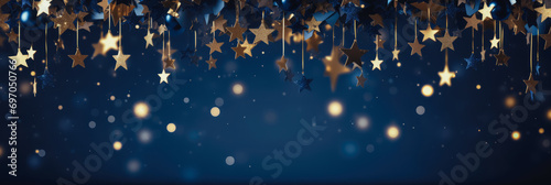 Christmas and new year 2024 decoration on the blue vintage background golden stars comeliness photo