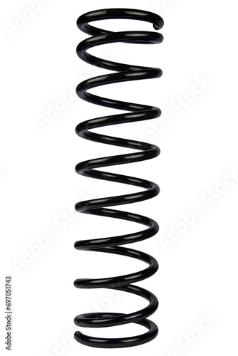 Car spare part. Large metal spring on white background. cushioning spring over white background  auto spare parts. automotive suspension springs on a white background