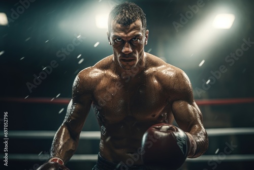 The Art of Boxing: Capturing the Essence as a Boxer Executes a Perfect Jab, Body Coiled in Focus, Illustrating the Mastery and Precision That Define the Noble Sport of Boxing.