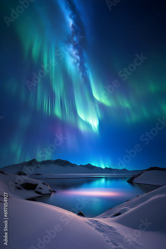 background starry sky planets galaxies constellations nebulae northern lights night snow aurora borealis	
 photo